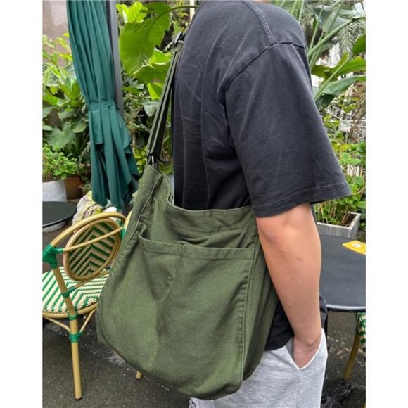 Canvas Hobo Tote Bag Crossbody Shoulder Bag Multi Pocket Travel Work Bag Women M - Picture 2 of 7